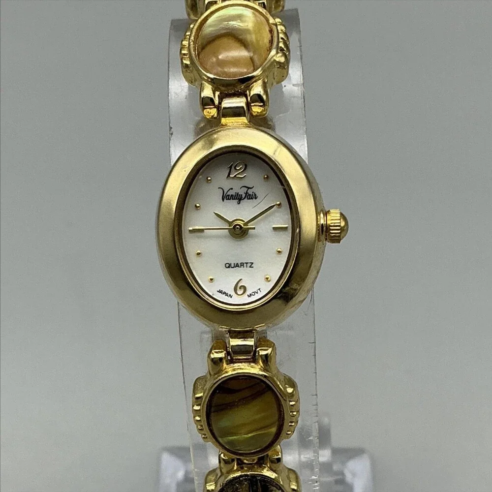 Vintage Vanity Fair Womens Watch 16mm Abalone Scarab Band New Battery 7.25